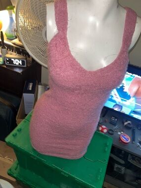 Soft Pink Fuzzy Knit Tank Top